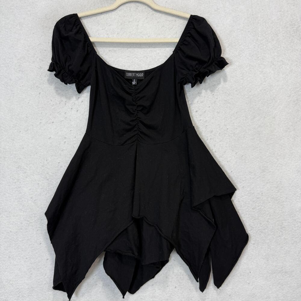 Current Mood Dress Womens Small Black whimsical goth Handkerchief Hem Fairycore